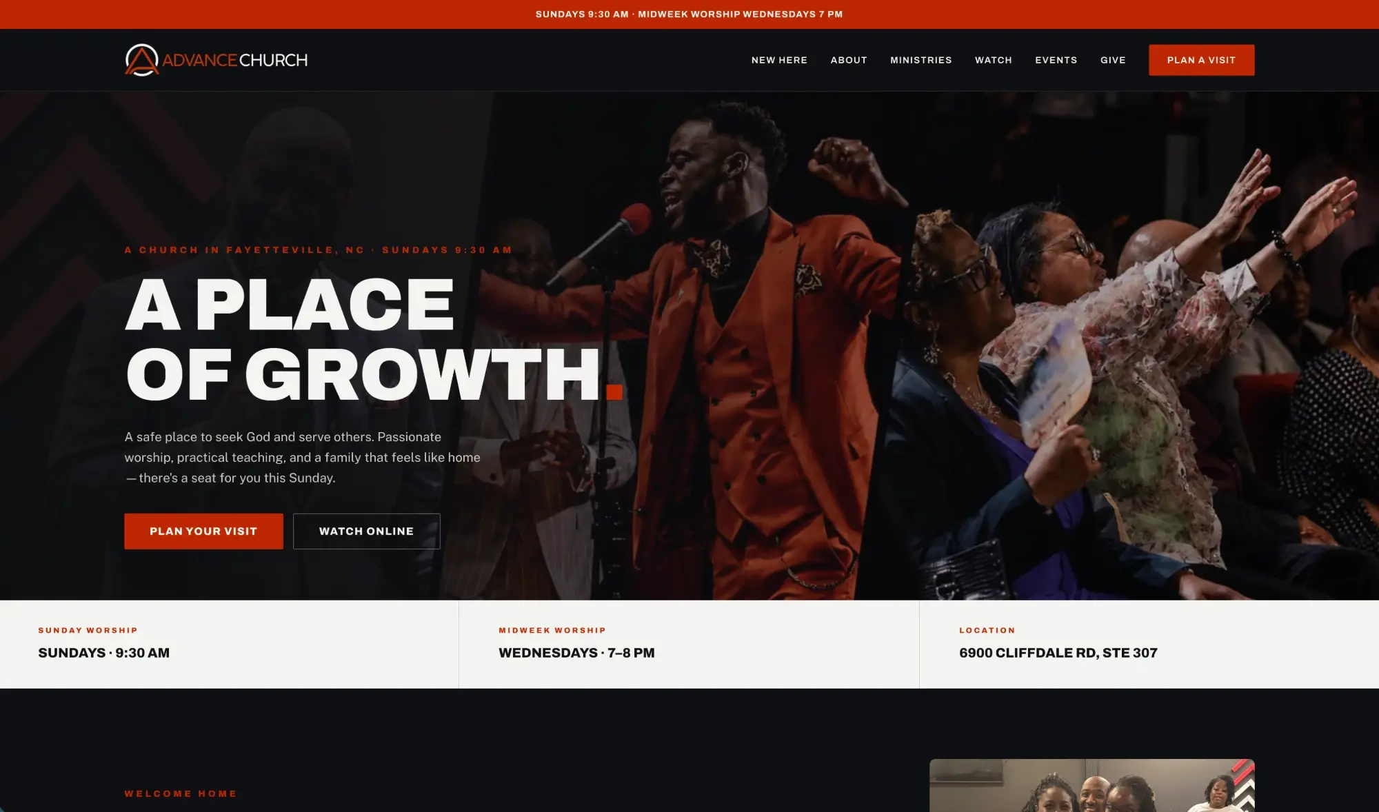 Advance Church's website, built by NewCulture and running on Studio