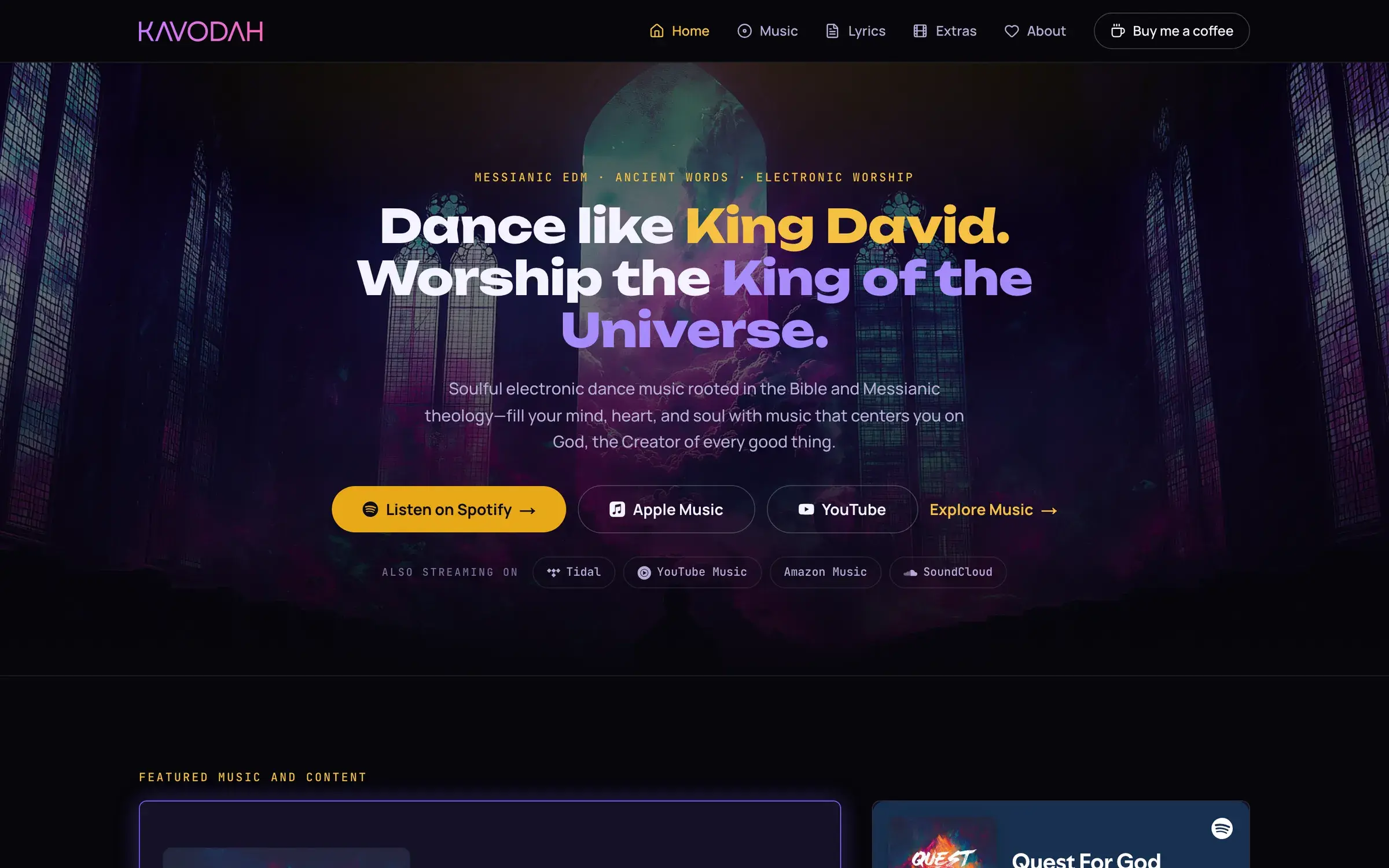 Kavodah website, above the fold