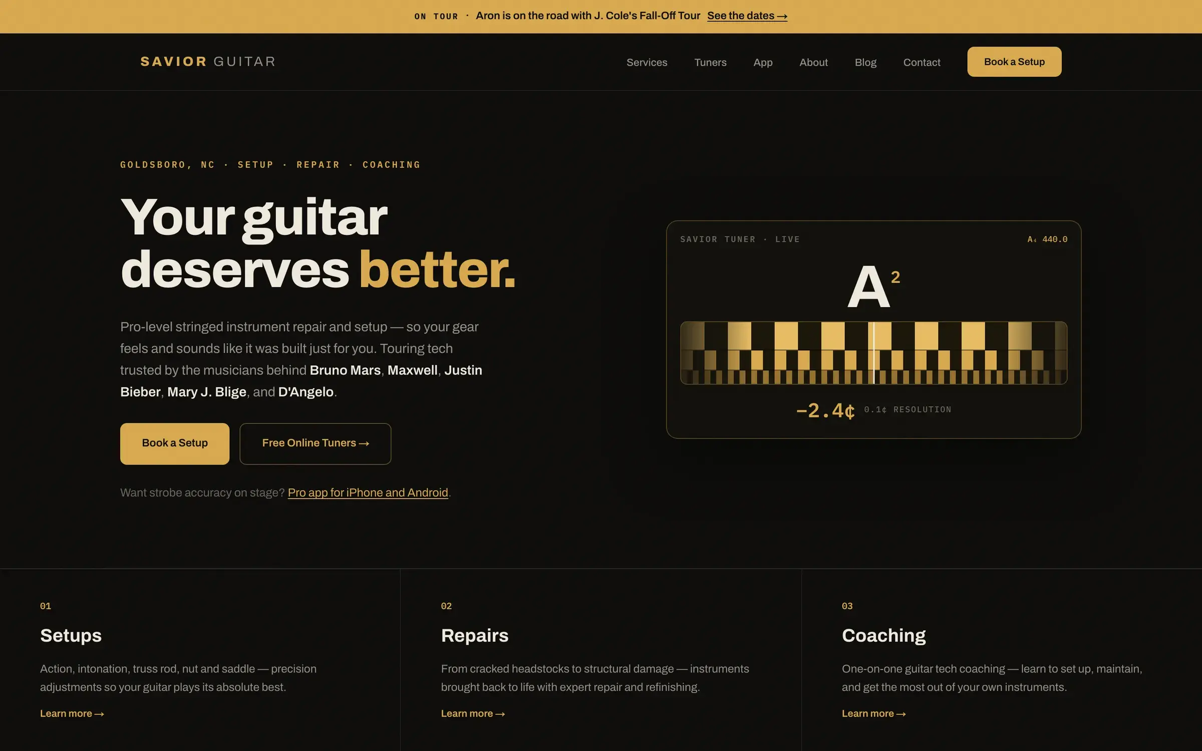 Savior Guitar website, above the fold