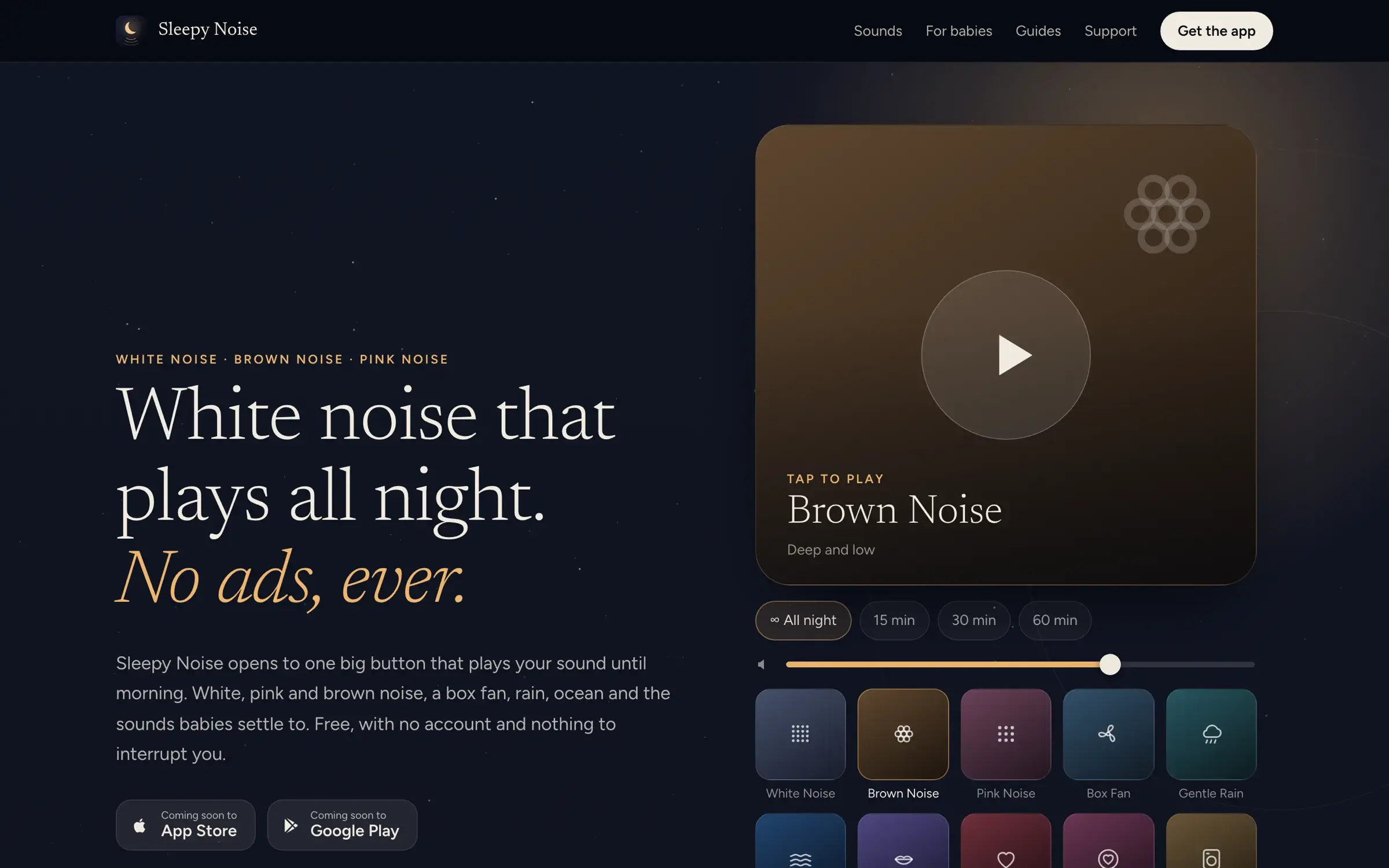Sleepy Noise website, above the fold