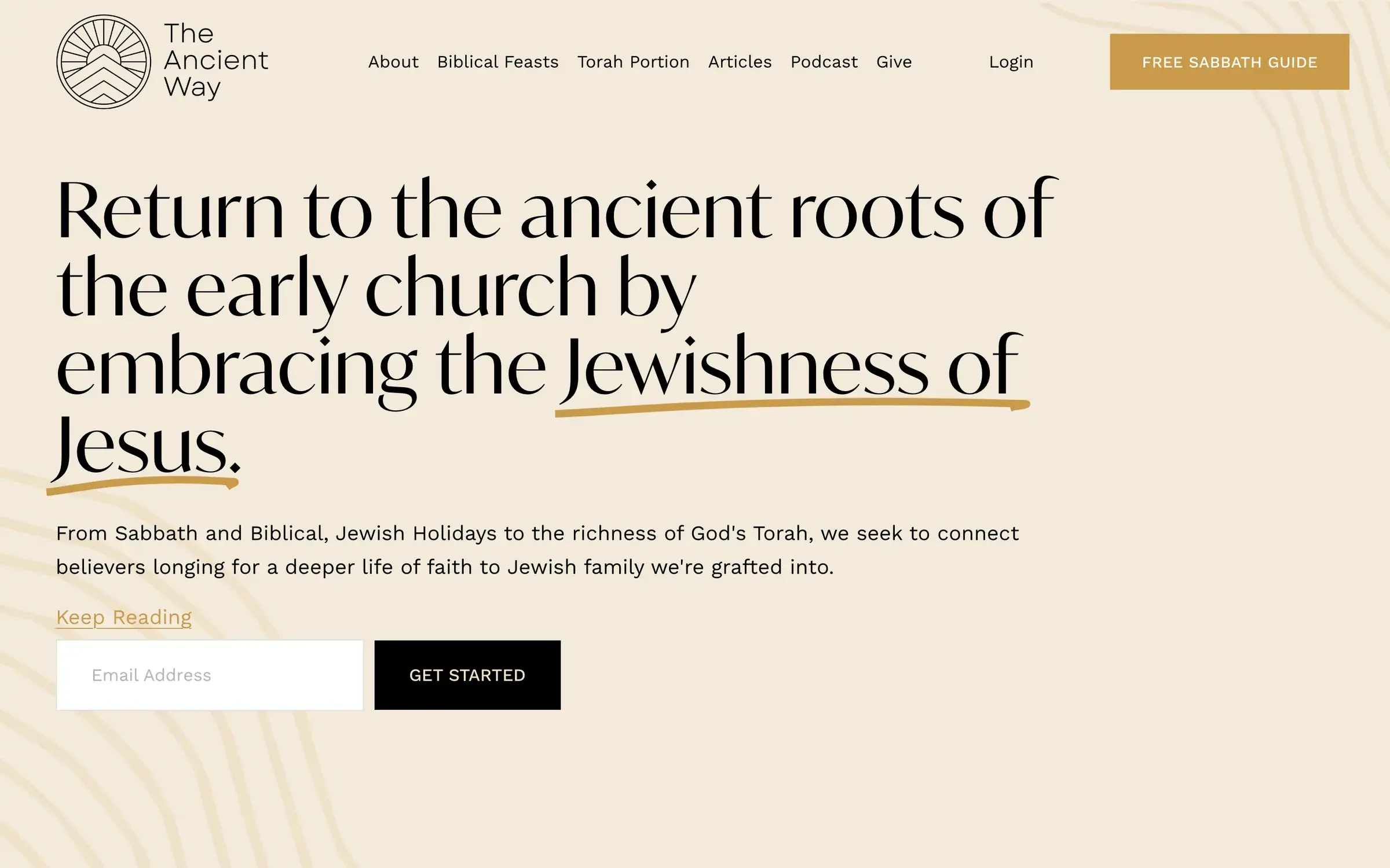 The Ancient Way website, above the fold